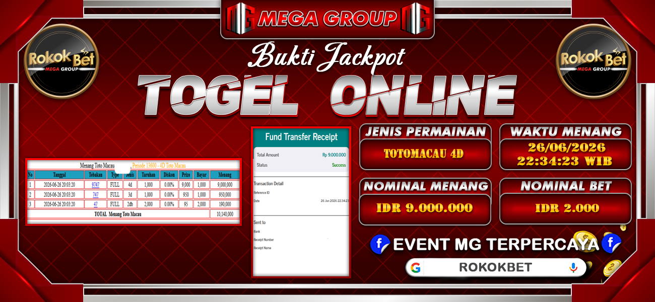 Bukti JP situs Rokokbet hari Jumat, 26 Juni 2026